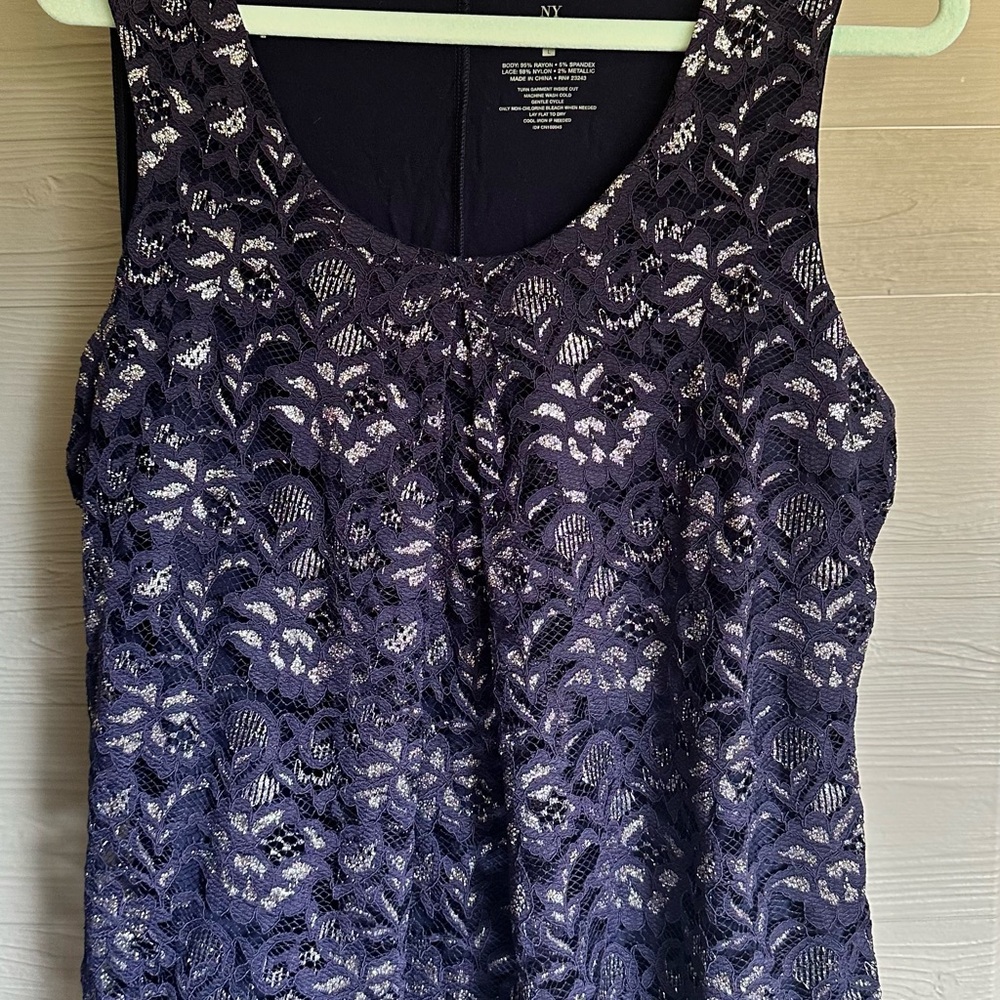 New York & Company Blue Tank Top with Floral Print